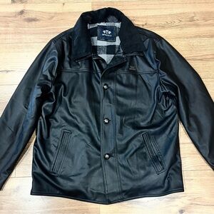 Emporio & Company Men’s Leather Jacket Sz Large Corduroy Collar Lined Vintage
